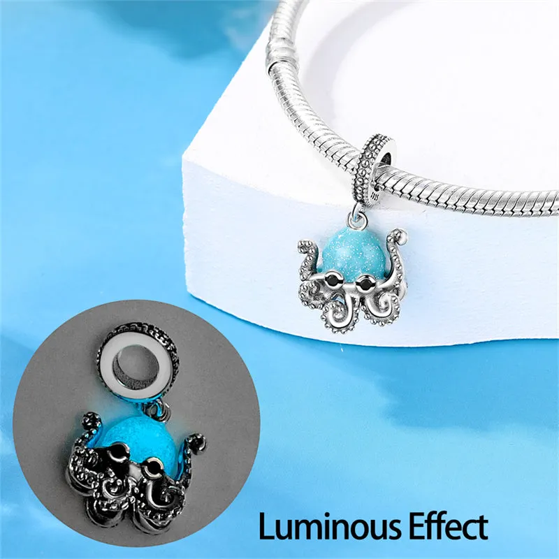 S925 Silver Luminous Ocean Series Charms Bead Grow in the Dark For Bracelet and Necklace