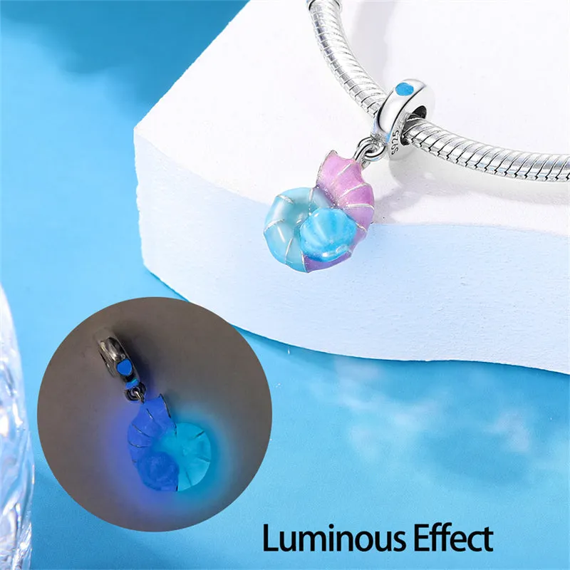 S925 Silver Luminous Ocean Series Charms Bead Grow in the Dark For Bracelet and Necklace