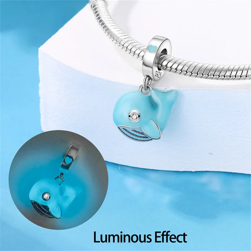 S925 Silver Luminous Ocean Series Charms Bead Grow in the Dark For Bracelet and Necklace