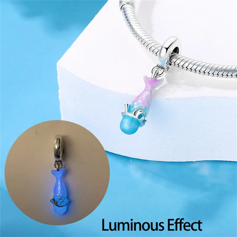 S925 Silver Luminous Ocean Series Charms Bead Grow in the Dark For Bracelet and Necklace