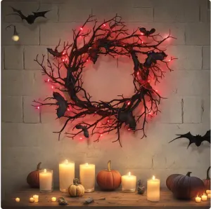 Sharu Bliss Haunted Deadwood Bat Decoration - Spooky Halloween Decor with LED Lights