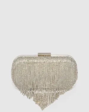 Silver Tahlia Fringe Clutch Bag