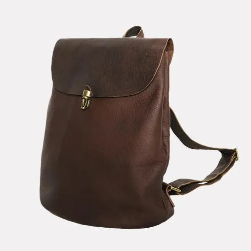 Simple Coffee Leather Backpack for Women