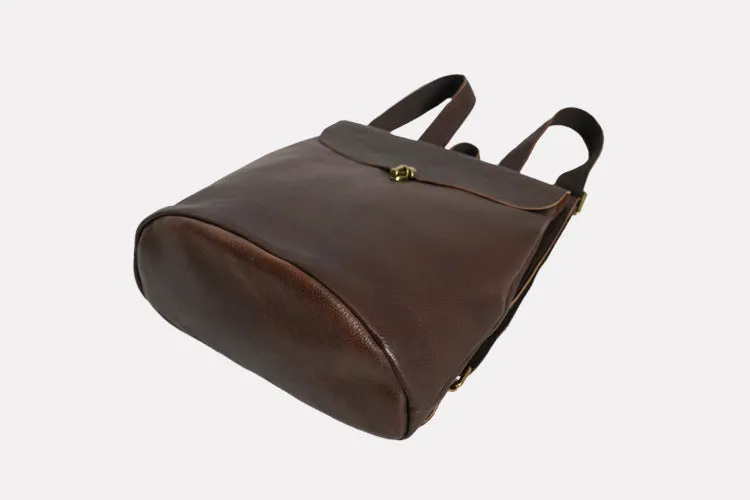 Simple Coffee Leather Backpack for Women