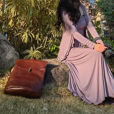 Simple Coffee Leather Backpack for Women