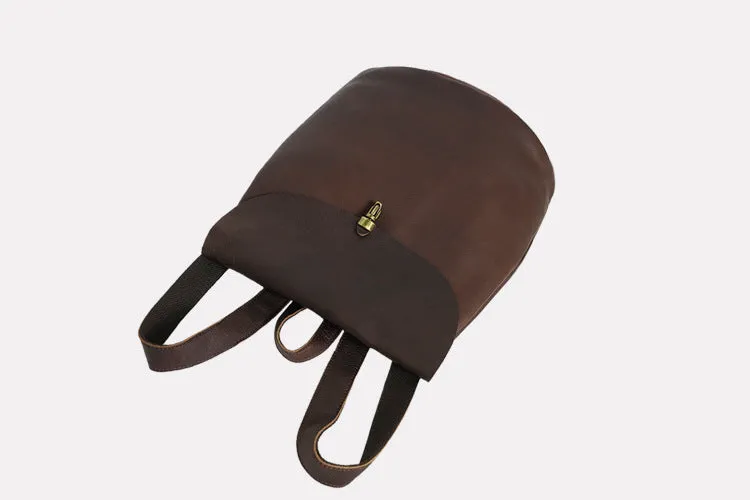 Simple Coffee Leather Backpack for Women