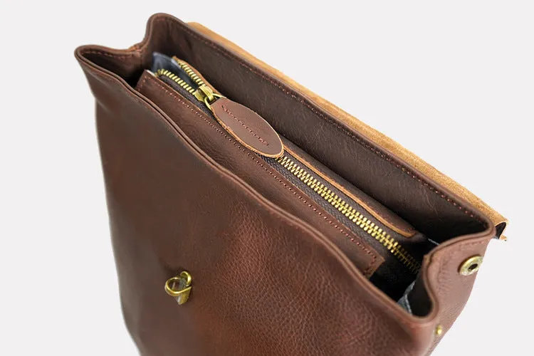Simple Coffee Leather Backpack for Women