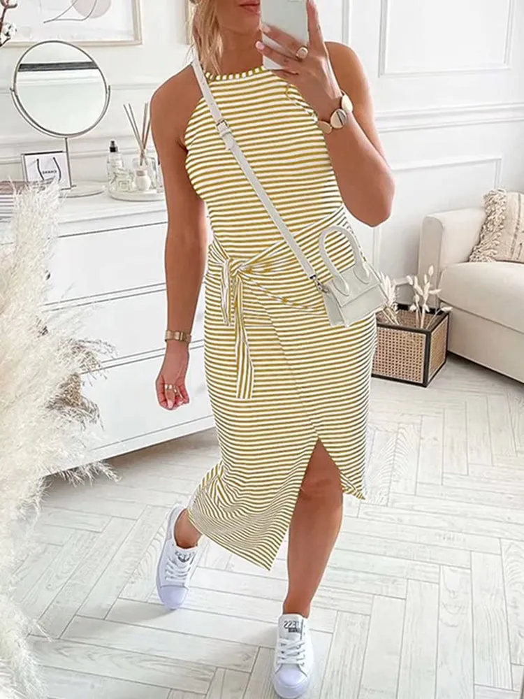 Sleeveless Striped Graceful Knit Maxi Dress