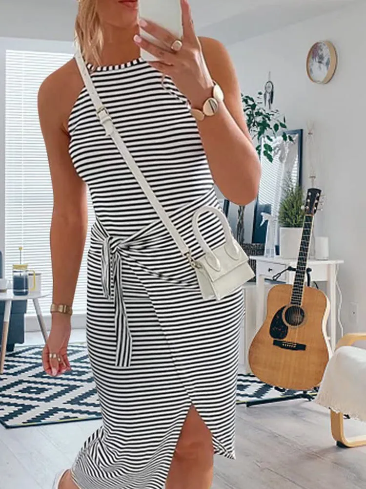 Sleeveless Striped Graceful Knit Maxi Dress