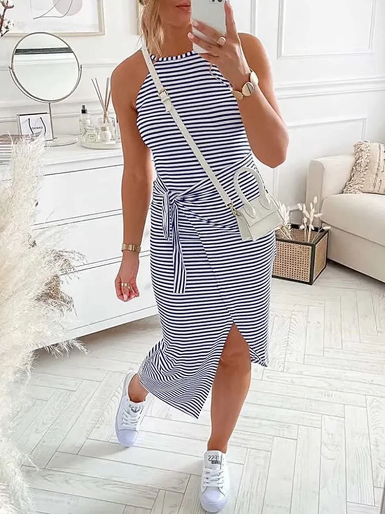 Sleeveless Striped Graceful Knit Maxi Dress
