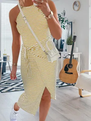 Sleeveless Striped Graceful Knit Maxi Dress