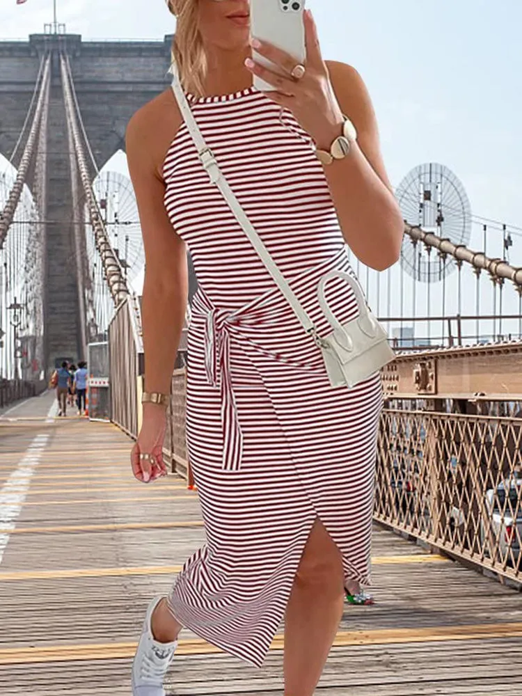 Sleeveless Striped Graceful Knit Maxi Dress