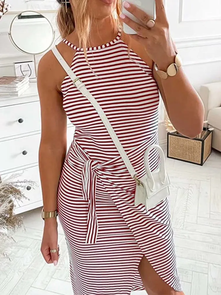 Sleeveless Striped Graceful Knit Maxi Dress