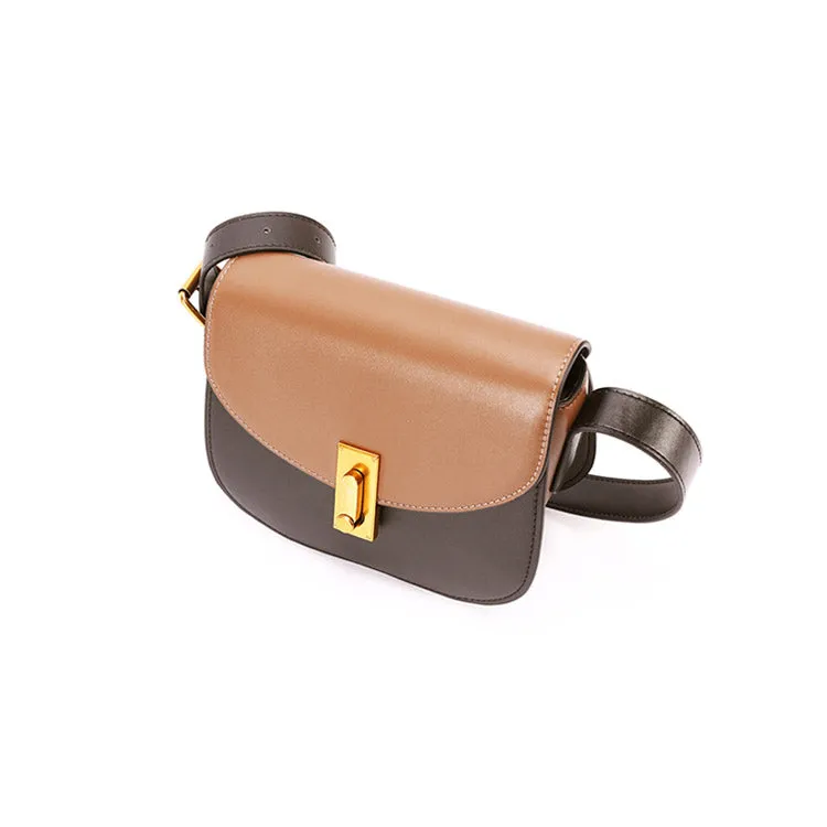Small Womens Brown Leather Crossbody Saddle Bag Purse Shoulder Bag for Women