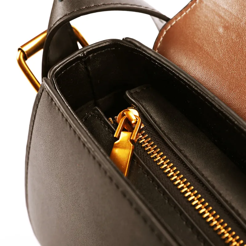 Small Womens Brown Leather Crossbody Saddle Bag Purse Shoulder Bag for Women