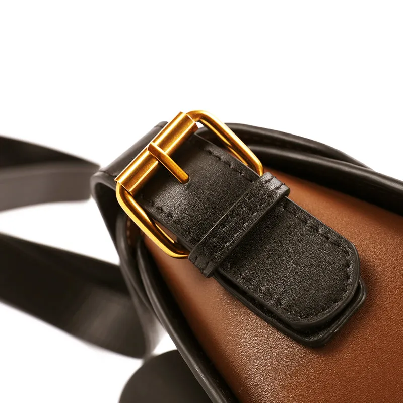 Small Womens Brown Leather Crossbody Saddle Bag Purse Shoulder Bag for Women