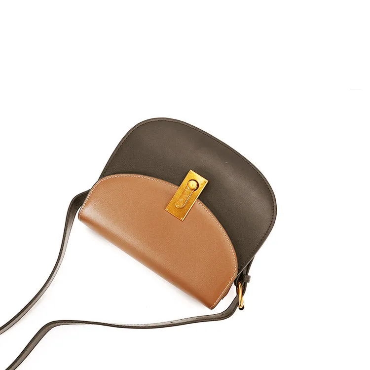Small Womens Brown Leather Crossbody Saddle Bag Purse Shoulder Bag for Women