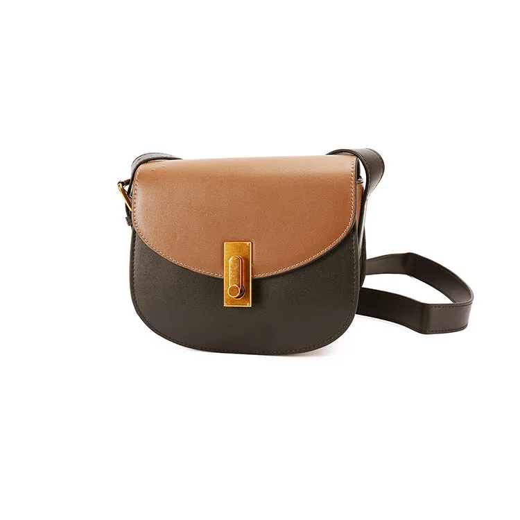 Small Womens Brown Leather Crossbody Saddle Bag Purse Shoulder Bag for Women