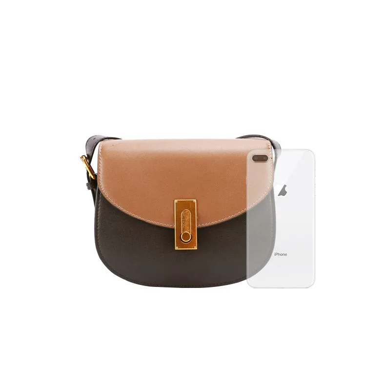 Small Womens Brown Leather Crossbody Saddle Bag Purse Shoulder Bag for Women