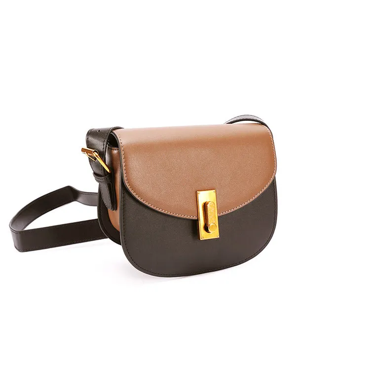 Small Womens Brown Leather Crossbody Saddle Bag Purse Shoulder Bag for Women