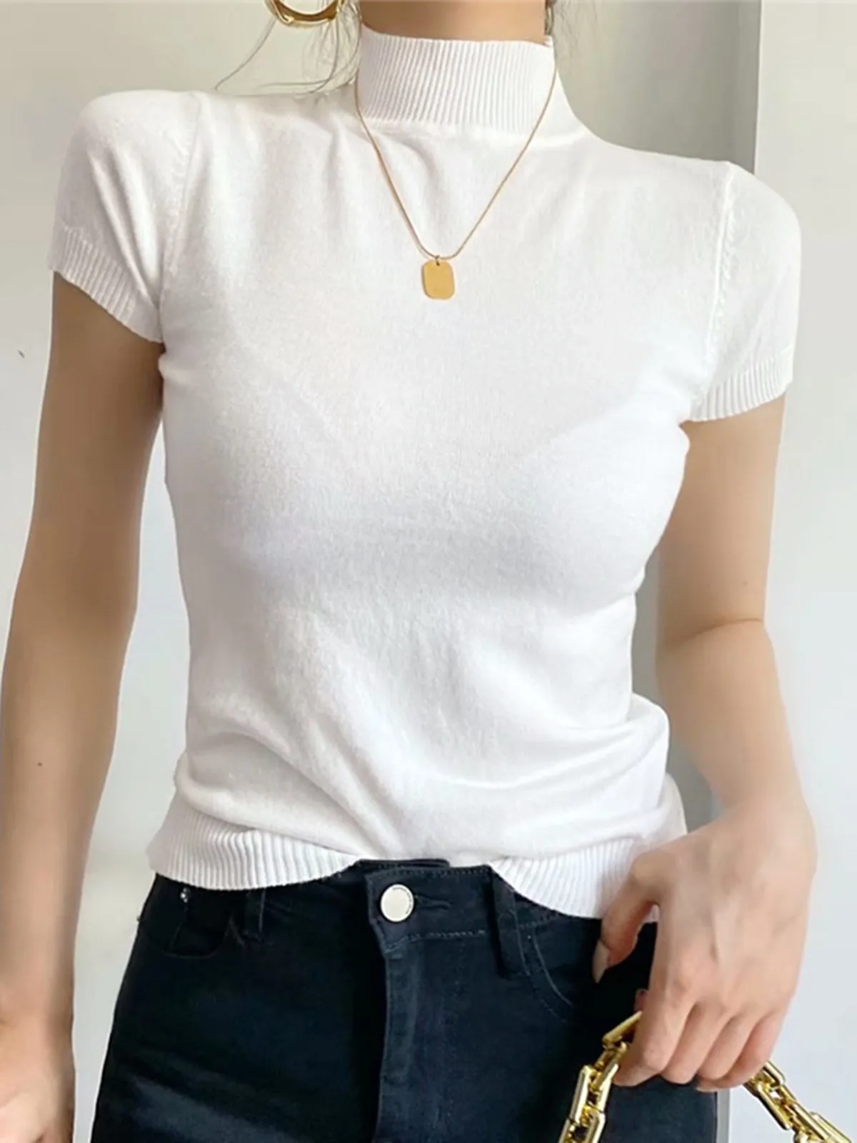 Snowflake Mock Graceful Neck Knit Top