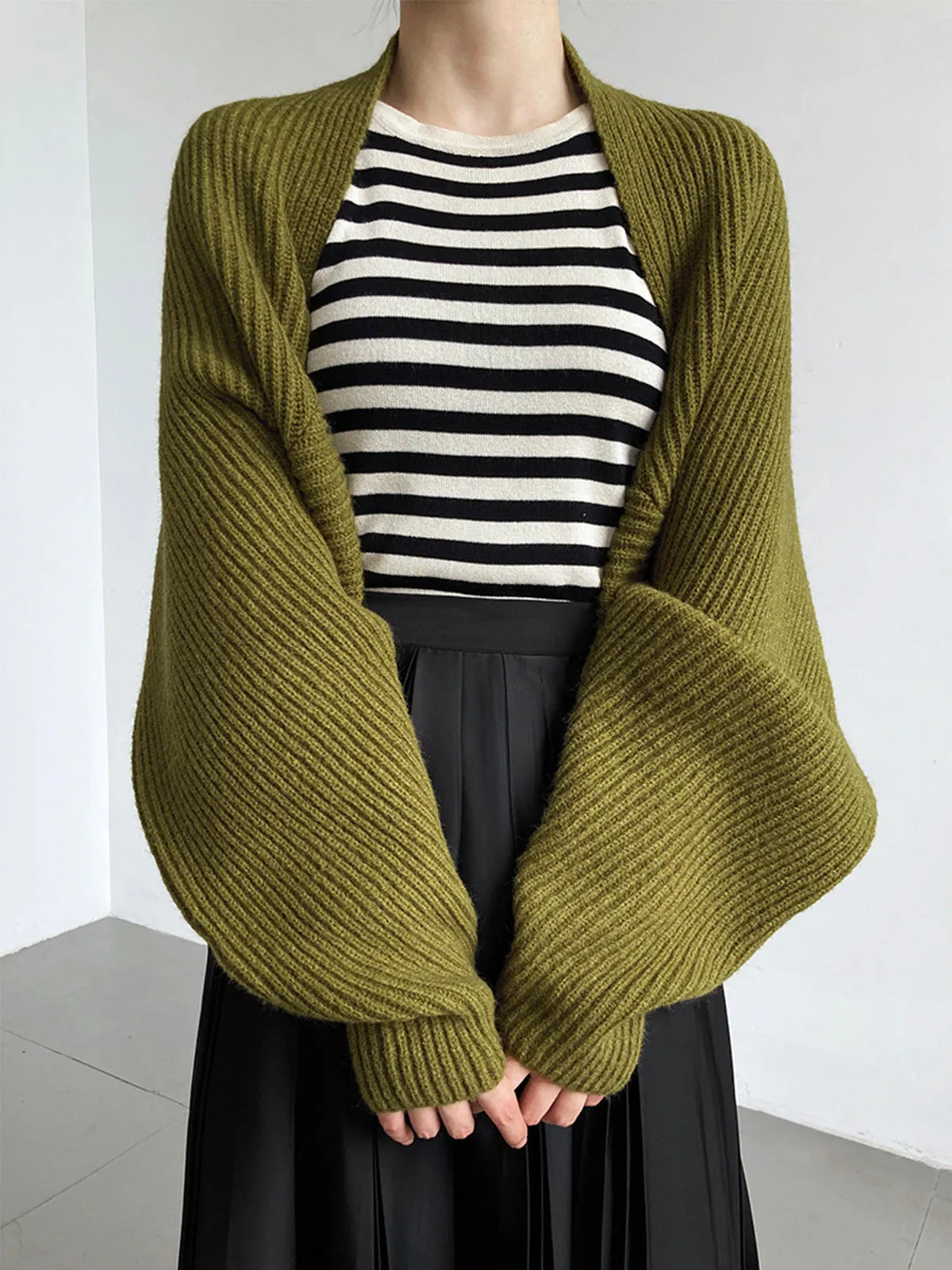 Solid Open-Front Graceful Shrug Sweater