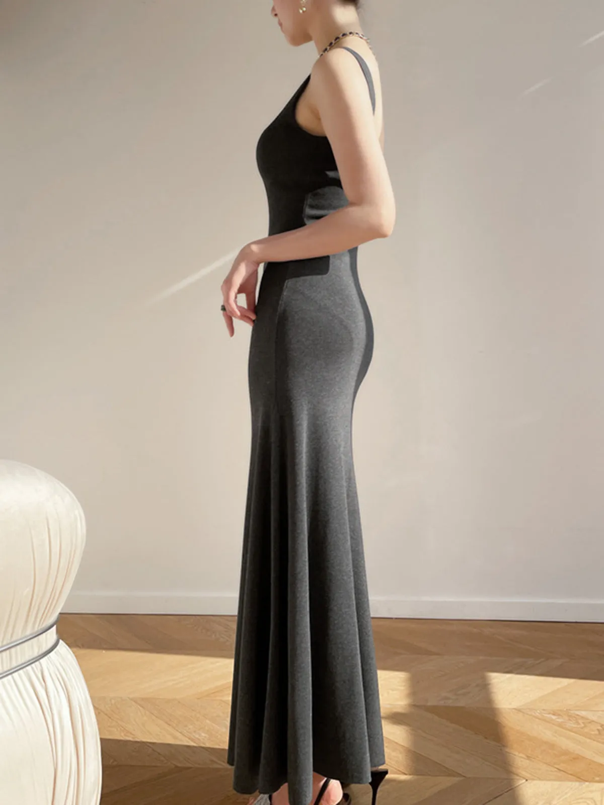 Solid Tank Graceful Long Dress