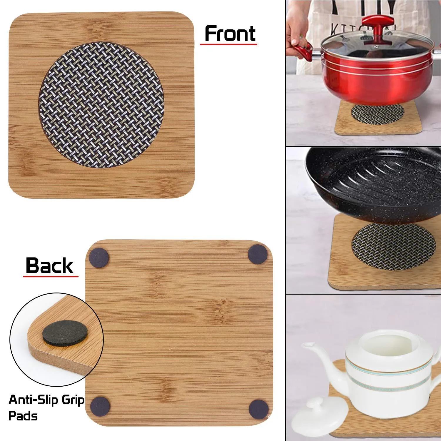 Square Shape Heating Insulation Wooden Coaster Heat Table Ware Pad Place mat for Hot Utensils - set of 2