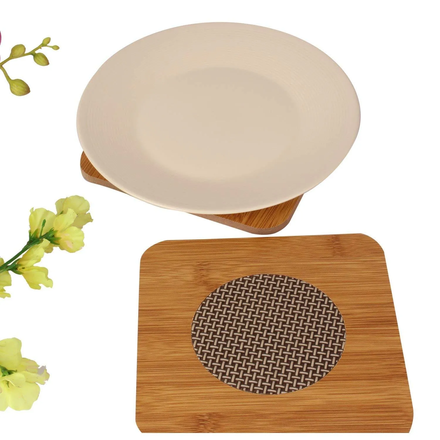 Square Shape Heating Insulation Wooden Coaster Heat Table Ware Pad Place mat for Hot Utensils - set of 2