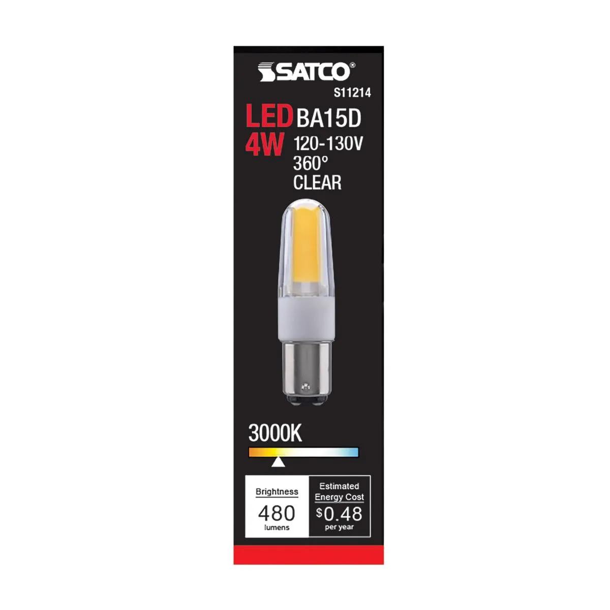T4 Mini LED Bulb, 4 Watt, 480 Lumens, 3000K, BA15d Double Bayonet Base
