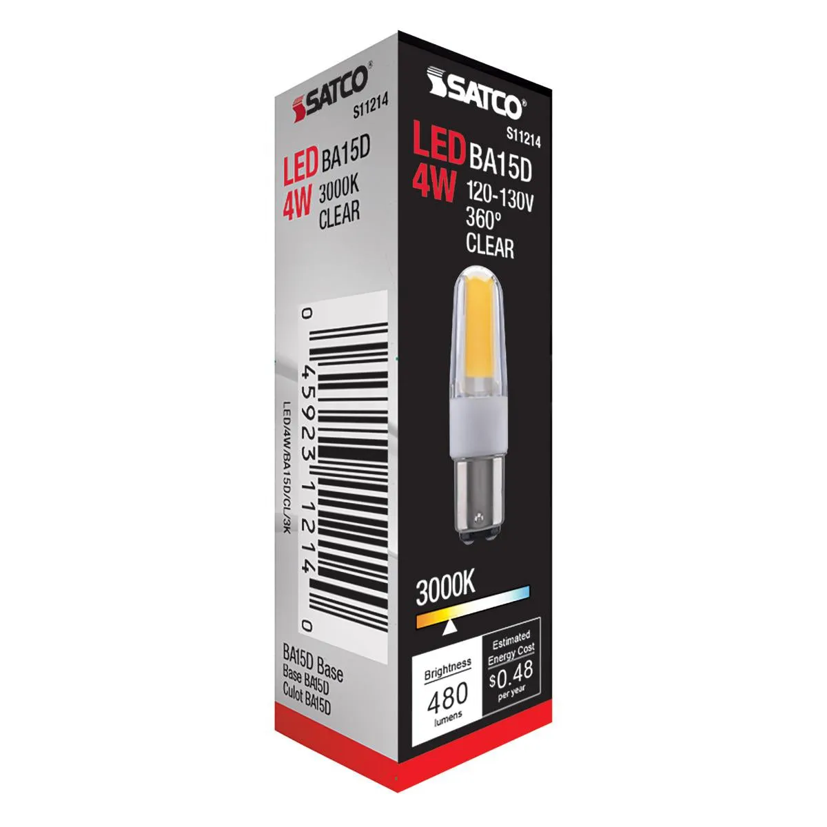 T4 Mini LED Bulb, 4 Watt, 480 Lumens, 3000K, BA15d Double Bayonet Base