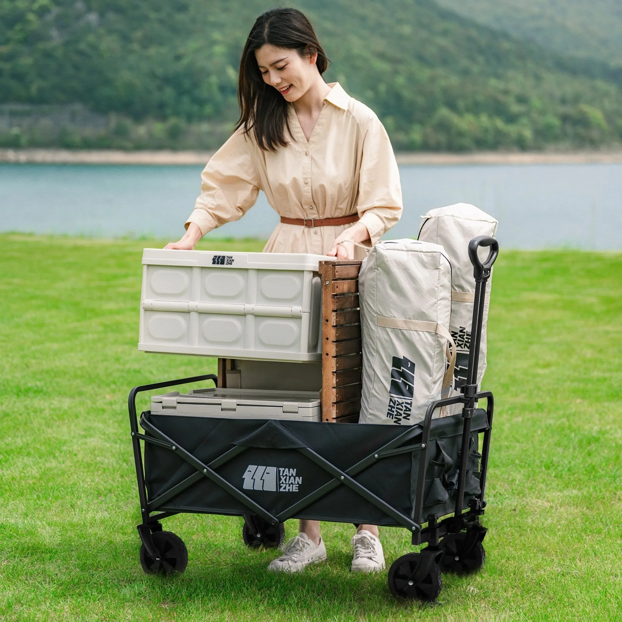 Tansienzi Folding Camping Wagon, Multi-Purpose Outdoor Camping Cart, Black, 1 Piece - 🏆 #25 - Sports/Outdoor - Best of December
