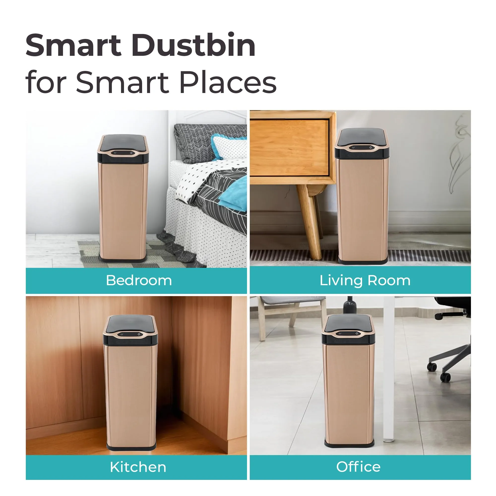 The Better Home 20L Dustbin For Kitchen | Dustbin For Bathroom | 45cm Automatic Smart Sensor Dustbin For Bedroom | Steel Dustbin With Lid | Dustbin For Office | Garbage Bin - Golden