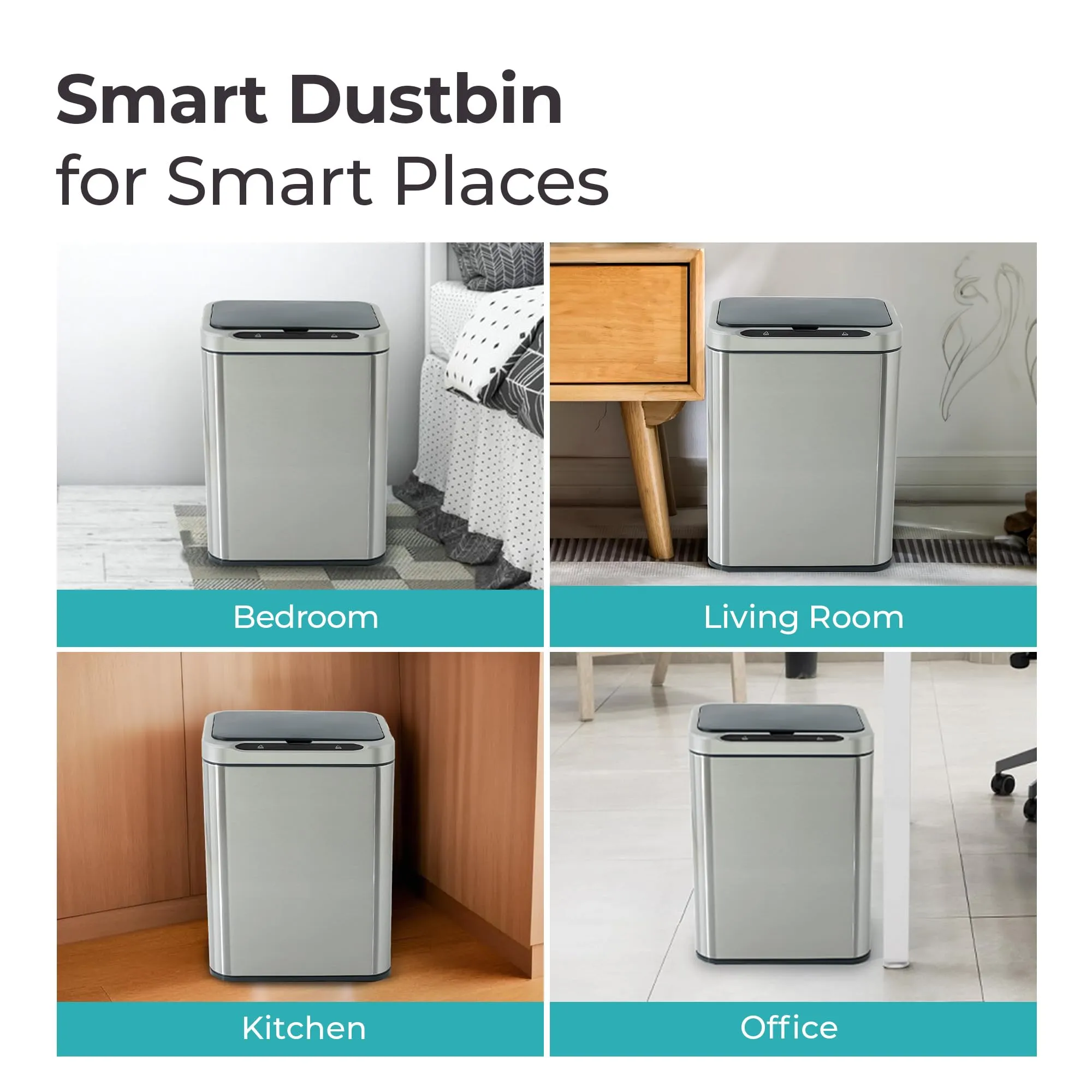 The Better Home 9L Dustbin For Kitchen | Dustbin For Bathroom | 33cm Automatic Smart Sensor Dustbin For Bedroom | Steel Dustbin With Lid | Dustbin For Office | Garbage Bin - Silver