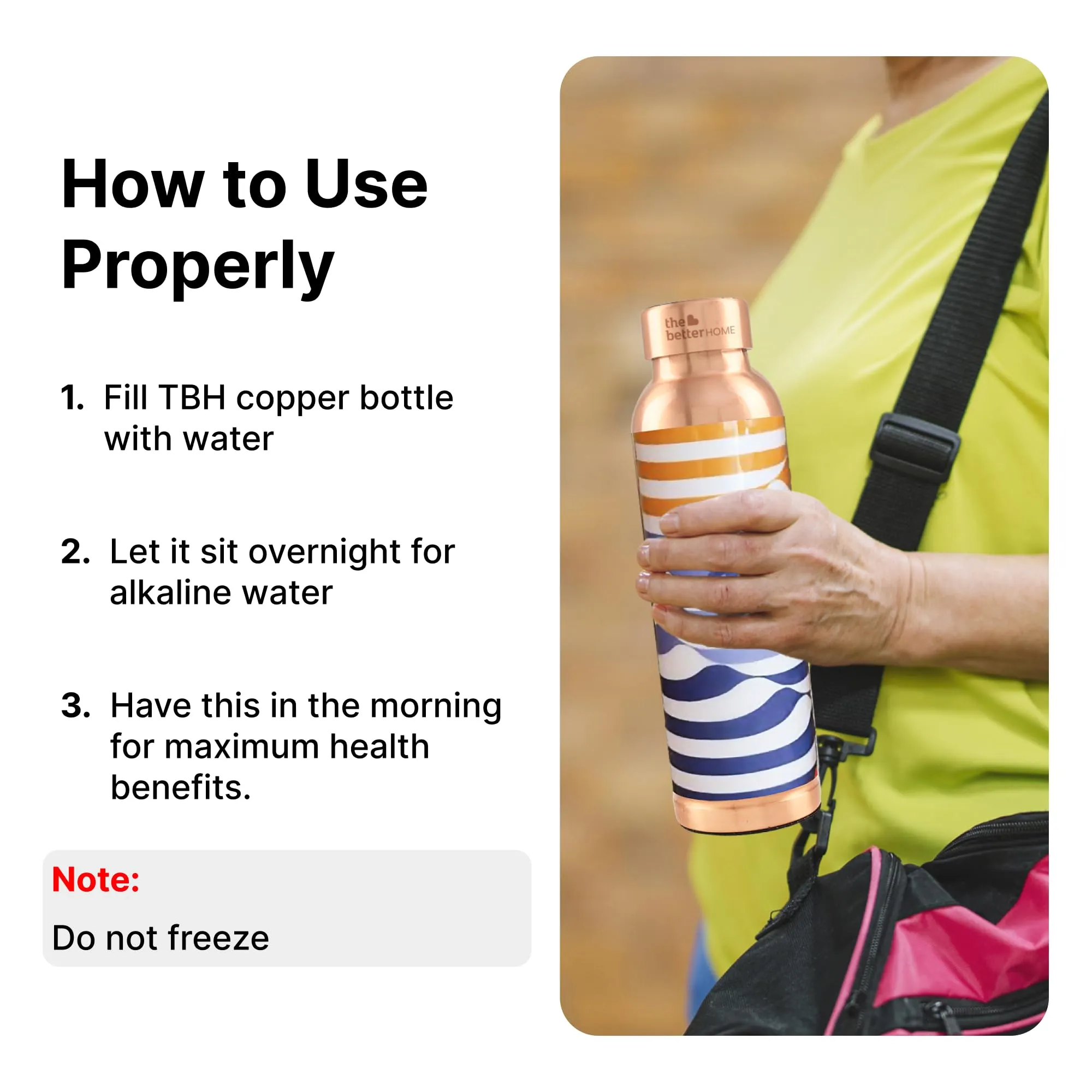 The Better Home Copper Water Bottle 950ml | Printed Copper Bottle | Gym School Office Travel Home Use | Eco Friendly Nontoxic | Mentally Surfing