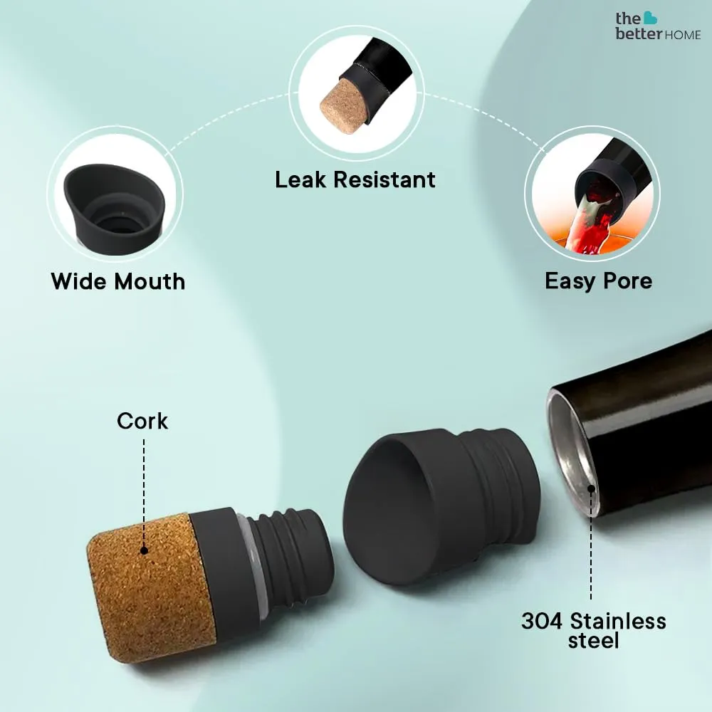 The Better Home Insulated Stainless Steel Water Bottle with Cork Cap | 18 Hours Insulation | Pack of 10-500ml Each | Hot Cold Water for Office School Gym | Leak Proof & BPA Free | Black Colour