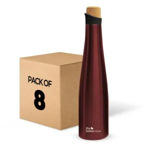 The Better Home Insulated Stainless Steel Water Bottle with Cork Cap | 18 Hours Insulation | Pack of 8-500ml Each | Hot Cold Water for Office School Gym | Leak Proof & BPA Free | Wine Colour
