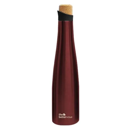 The Better Home Insulated Thermosteel Bottle with Cork Cap 500ml | 18h of Insulation | Hot and Cold Water Bottle for Kids School Office Gym | Anti Rust | Leak Proof | BPA Free | Wine Colour