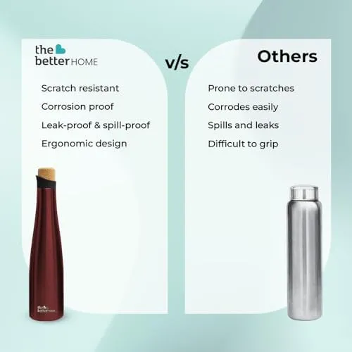 The Better Home Insulated Thermosteel Bottle with Cork Cap 500ml | 18h of Insulation | Hot and Cold Water Bottle for Kids School Office Gym | Anti Rust | Leak Proof | BPA Free | Wine Colour
