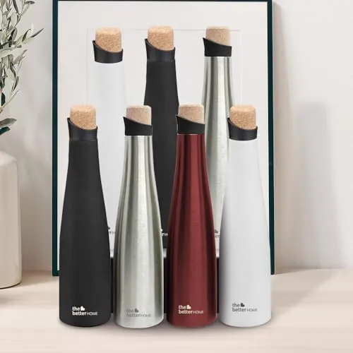 The Better Home Insulated Thermosteel Bottle with Cork Cap 500ml | 18h of Insulation | Hot and Cold Water Bottle for Kids School Office Gym | Anti Rust | Leak Proof | BPA Free | Wine Colour