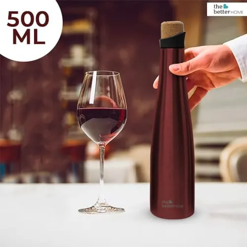 The Better Home Insulated Thermosteel Bottle with Cork Cap 500ml | 18h of Insulation | Hot and Cold Water Bottle for Kids School Office Gym | Anti Rust | Leak Proof | BPA Free | Wine Colour