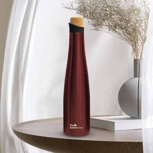 The Better Home Insulated Thermosteel Bottle with Cork Cap 500ml | 18h of Insulation | Hot and Cold Water Bottle for Kids School Office Gym | Anti Rust | Leak Proof | BPA Free | Wine Colour