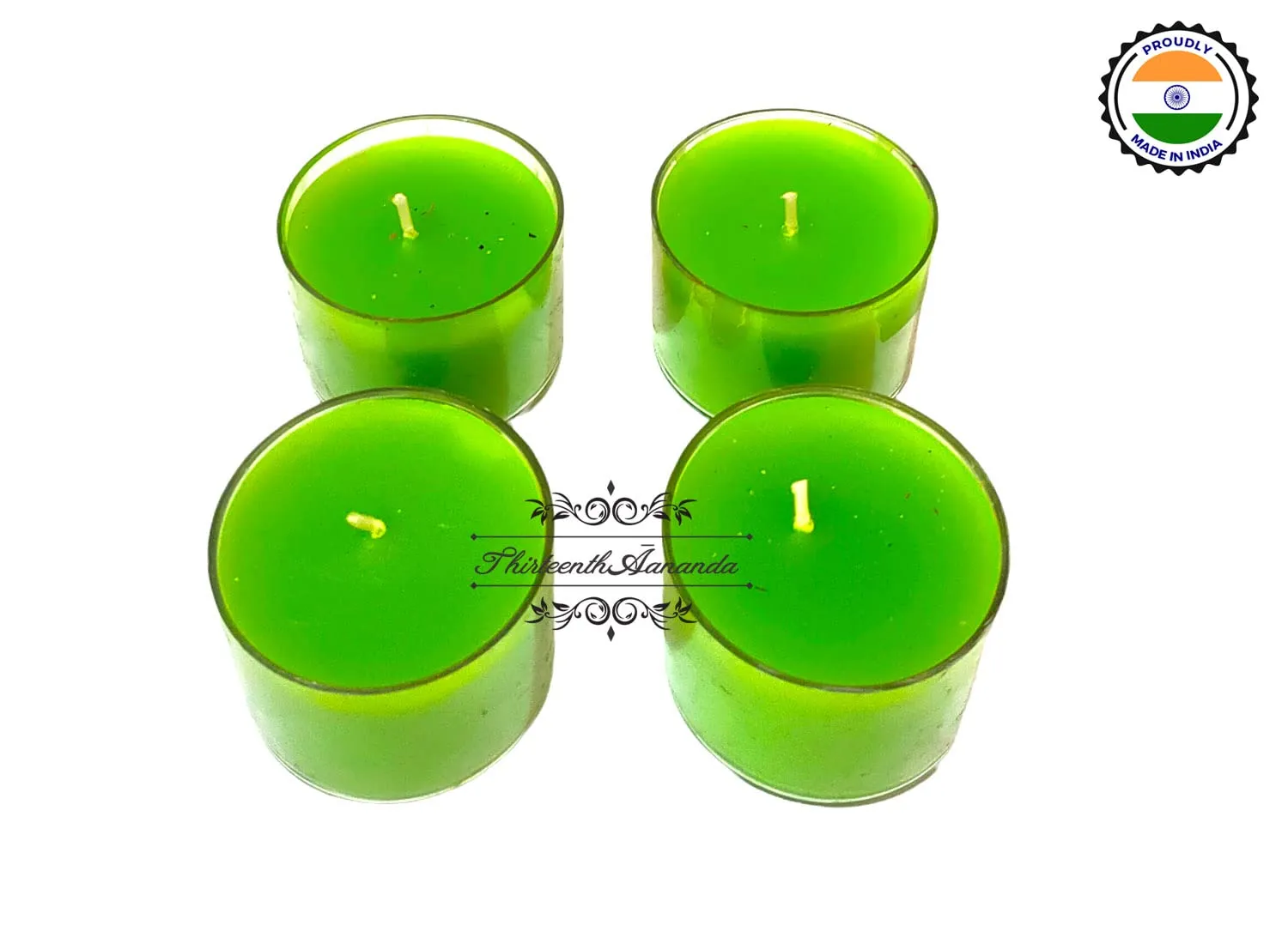 ThirteenthAananda Big Scented Tea Lights Candles in Clear Cups Premium Long Burning Scented Tealight Candles for Spa, Home Décor, 15 Hours Burn Time, Pack of 4, 60 GMS Per Pcs (Lemongrass)