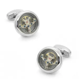 Tourbillon Watch Movement Cufflinks in Silver
