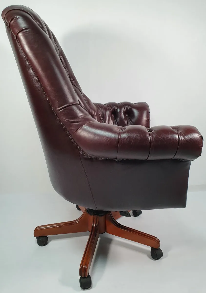 Traditional Genuine Brown Leather Chesterfield Office Chair - K208