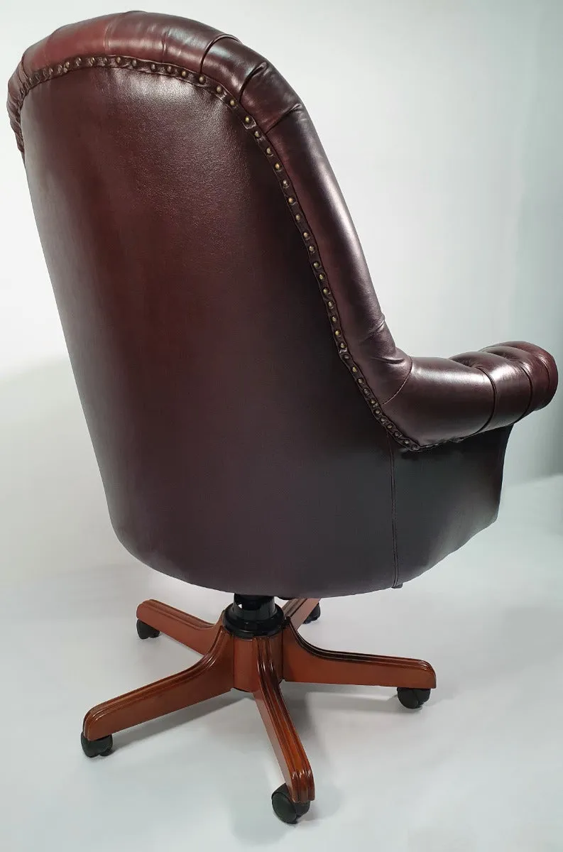 Traditional Genuine Brown Leather Chesterfield Office Chair - K208