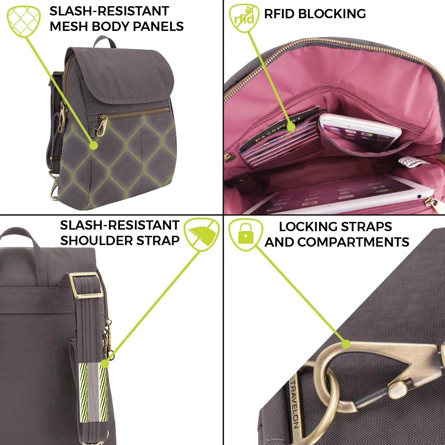 Travelon Anti-theft Signature Slim Backpack, Ruby