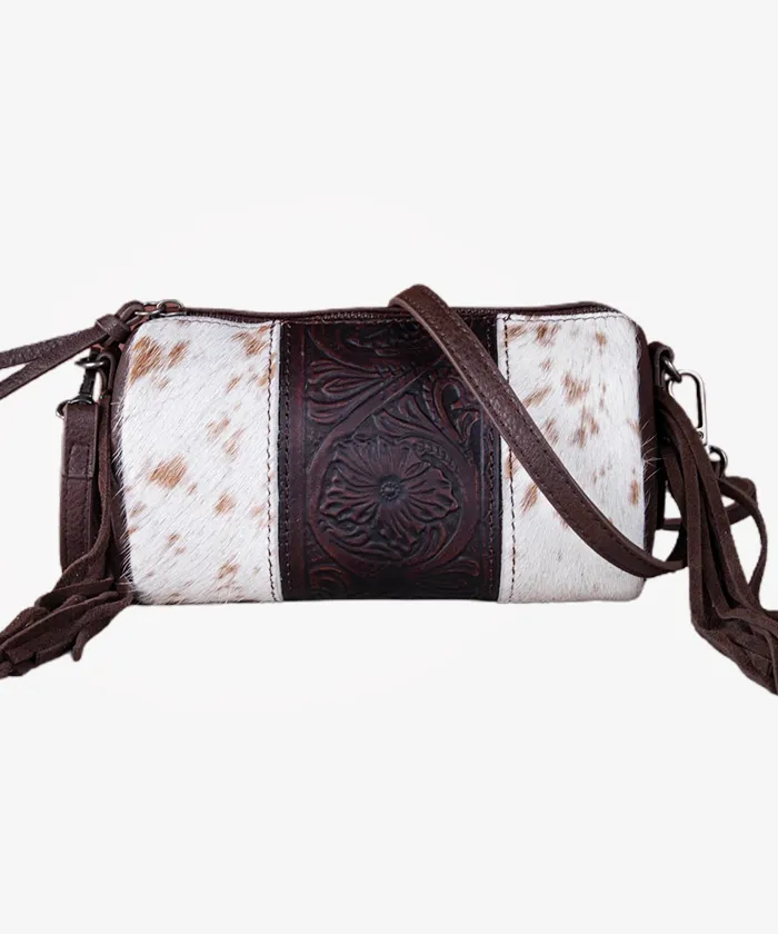 Trinity Ranch Genuine Hair-On Tooled Barrel Crossbody