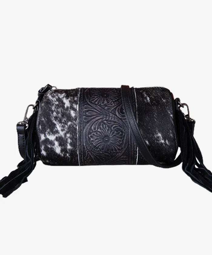 Trinity Ranch Genuine Hair-On Tooled Barrel Crossbody