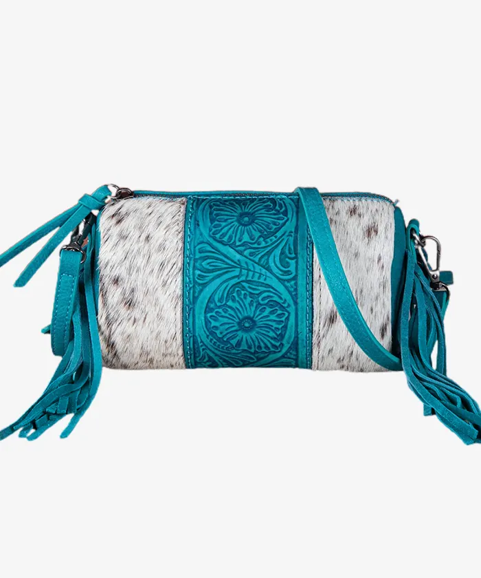 Trinity Ranch Genuine Hair-On Tooled Barrel Crossbody